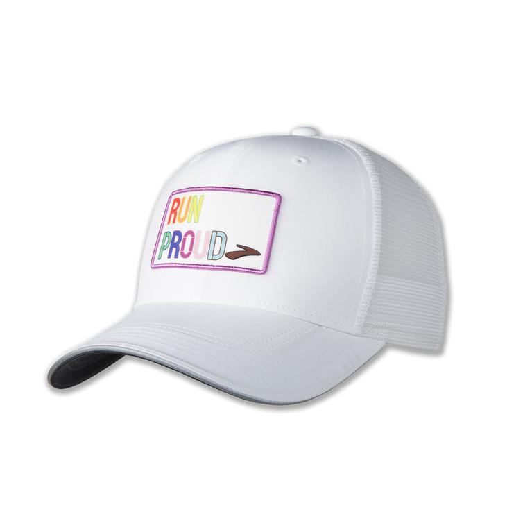 Brooks Men's Discovery Trucker Running Hat - White/Run Proud (JOMT17342)